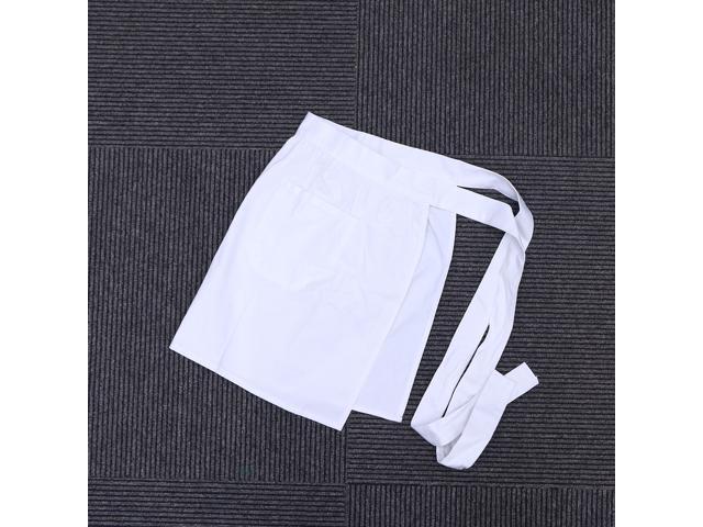 Cotton Waist Apron Short Half Apron with Pockets for Housewife Maid Waitress Servant (White)