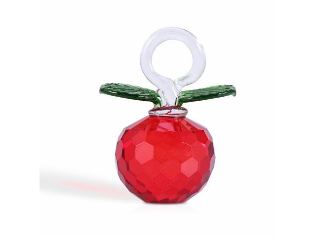 Crystal Apple Figurines Paperweight Glass Apple Sculpture Figurines Christmas Apple Gift Glass Art Craft for Home Decoration (Red)