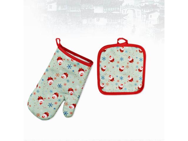 2pcs Christmas Microwave Oven Glove Mat Set Baking Anti-Hot Gloves Microwave Insulation Pad Cloth Oven Mitts Kitchen Dining Bakeware (Pattern 3)