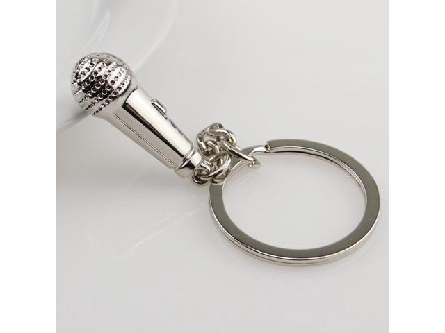 Microphone Pendant Keyring Creative Metal Keychain Cool Car Keyring Handbag Phone Pendant Creative Gift (Silver)