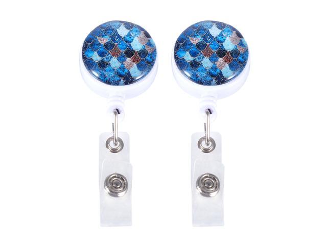 2pcs Fish Scale ABS Retractable Badge Reel Nurse Doctor Student Exhibition ID Clips Badge Holder Stationery (Dark Blue Gradient)
