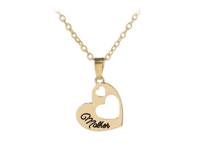 Alloy Hollow Heart Necklace Mother's Day Birthday Gift Pendant for Mom (Gold)