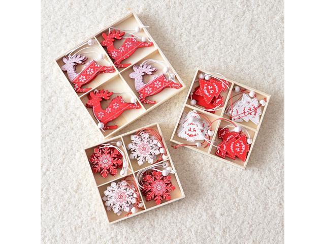 Christmas House Hanging Ornaments Hollow Wooden Snowflake Tree Deer Design Embellishments (NOE)