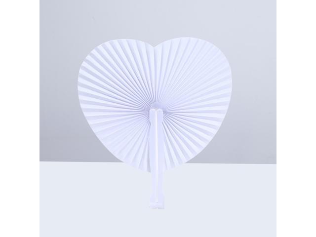 24 PCS White Folding Paper Fans Heart Shaped Assortment with Plastic Handle for Wedding Favor Party Bag Filler