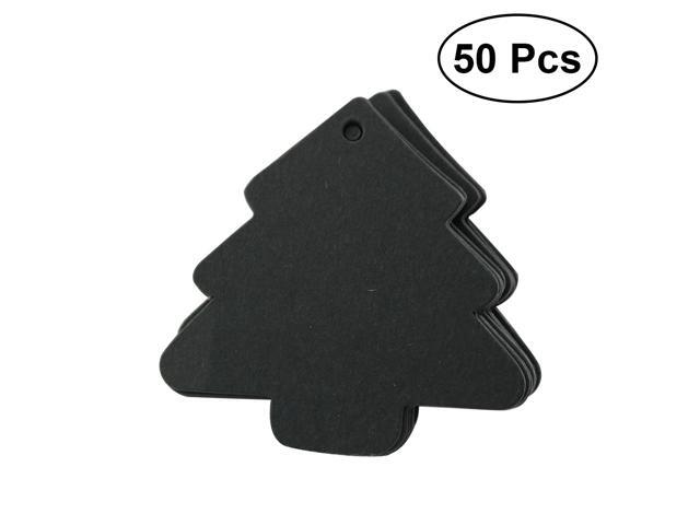 50pcs Christmas Tree Shape Label Kraft Paper Vintage Blank Name Card Tag Price Tags Wedding Party Gift Tags (Black)