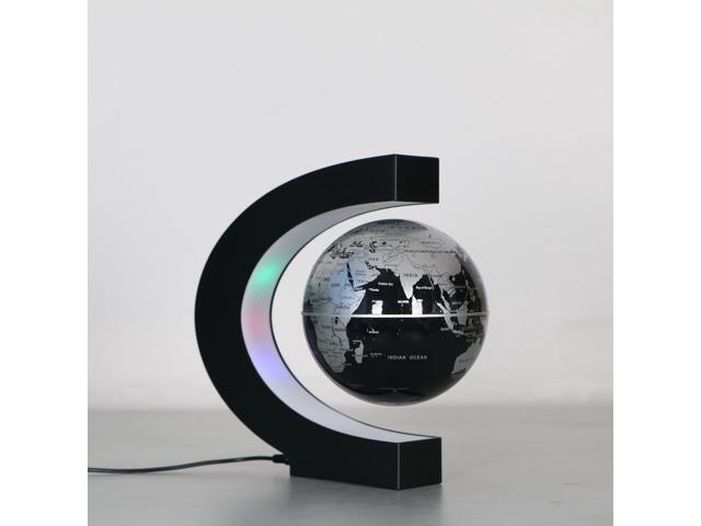 6 inch C Shape Magnetic Levitation Floating Globe World Map with LED Lights for Desk Decoration with US Plug (Black)