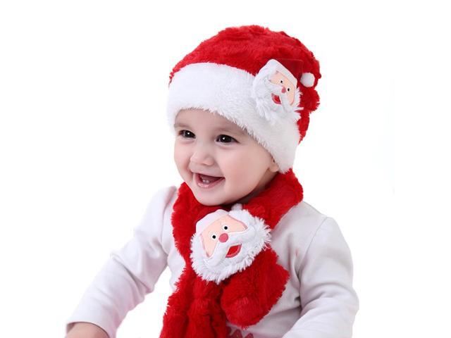 Baby Christmas Hat Scarf Kids Santa Claus Warm Plush Hat Scarf Festival Costume