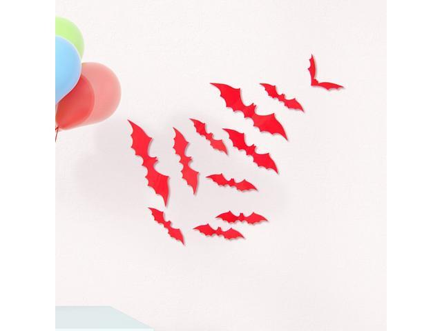 Bat Wall Stickers 3D Decorative PVC Wall Decals for Halloween Bedroom Living Room Home Office Wall Decoration (Red)