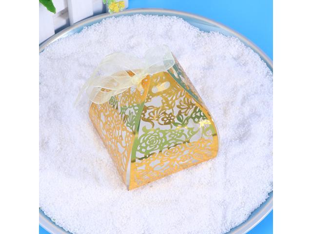 50PCS Hollow Die-Cut Favor Boxes Wedding Candy Boxes Wedding Gift Boxes (Golden Random Ribbon Color)
