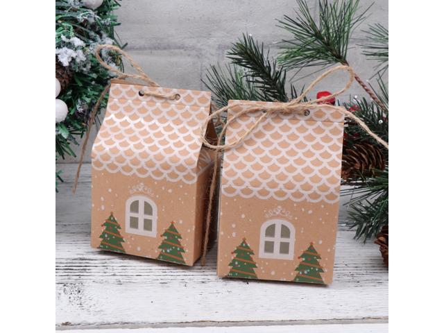 15pcs Kraft Paper Packing Box Christmas Candy Box Gift Container Small House Design Sweet Case Party Supplies Paper