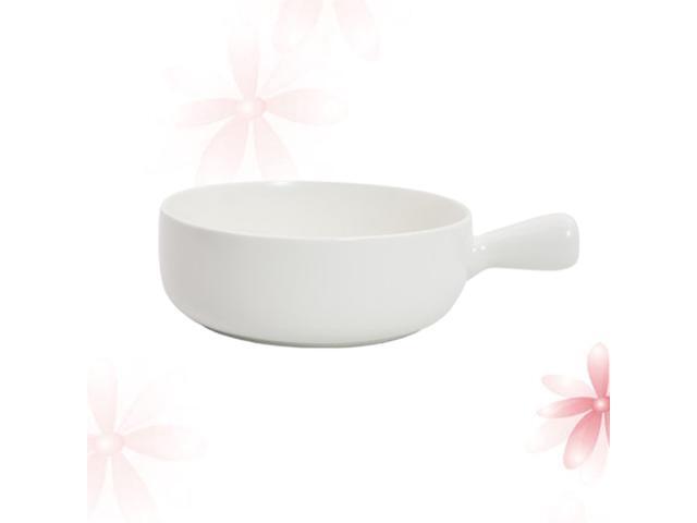 Ceramics Fruit Salad Bowl Cooking Bowl Ovenware Kitchen Food Noodle Bowl with Handle for Home (White March Shipment)