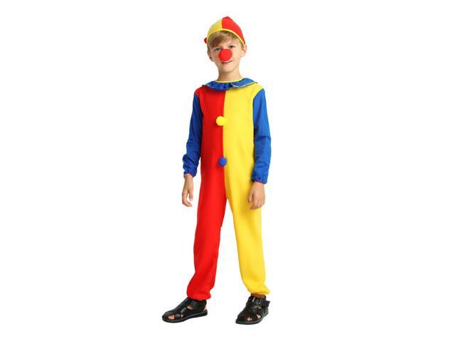 Child Kids Boys and Girls Clown Jumpsuit With Hat Rainbow Clown Costume for Carnival Halloween Masquerade Stage Performance - Size S
