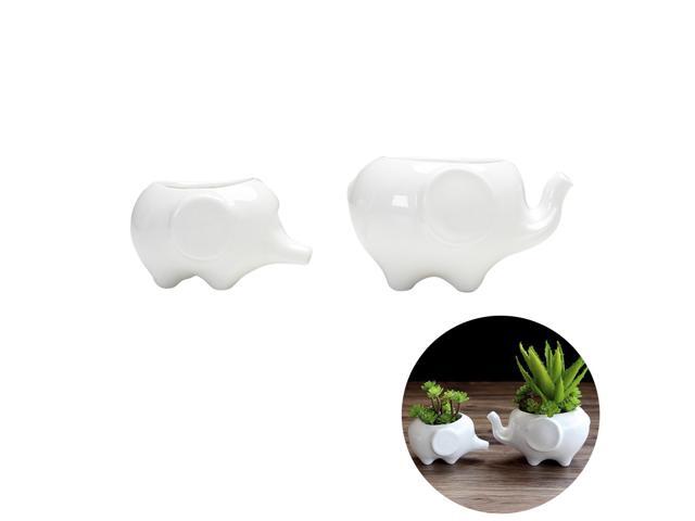 2pcs Elephant Flower Pot Modern White Ceramic Succulent Planter Pots Tiny Flower Plant Containers