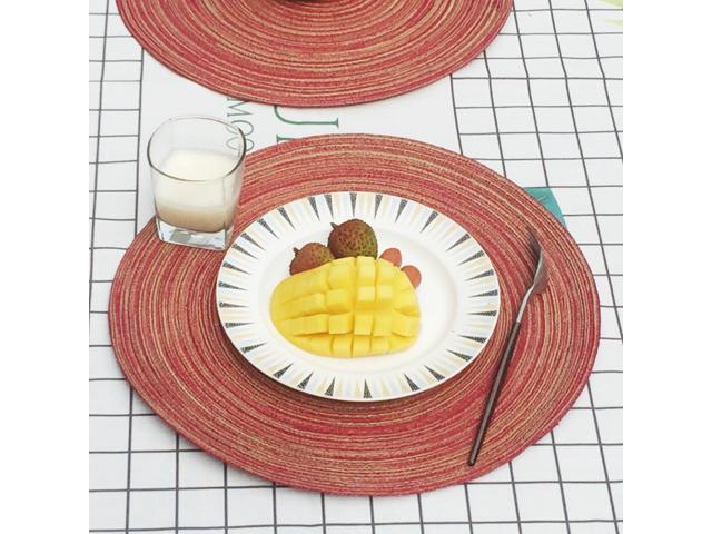 35cm Round Placemats Weave Table Mats Anti-skid Heat-resistant Placemats (Red)