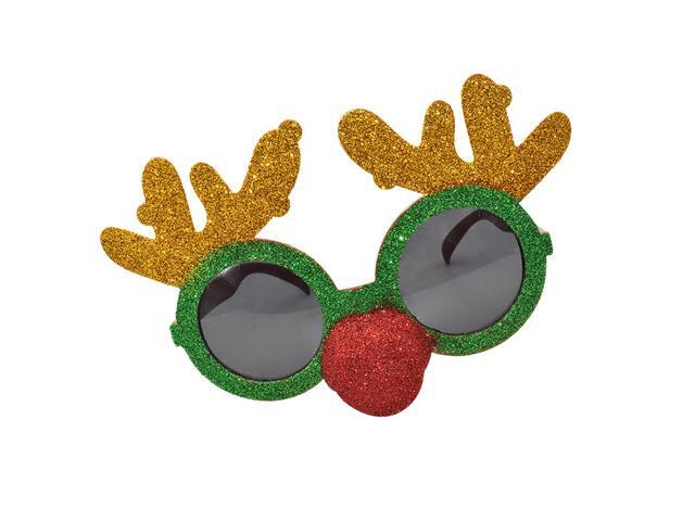 Child Christmas Glasses Frame Glitter Reindeer Antlers Red Nose Party Photp Props Xmas Supplies Ornament