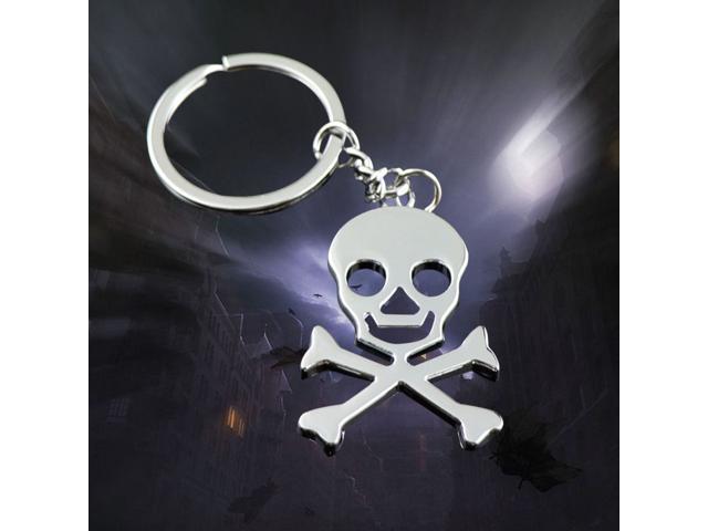 Halloween Skull Head Keychain Car Keyring Purse Bag Pendant Decoration Hanging Keychain Accessory Creative Gift (Silver)