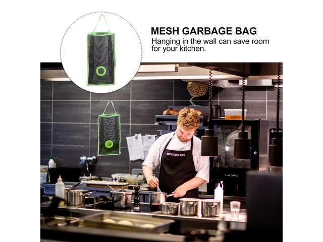 Hanging Folding Mesh Garbage Bag Organizer Trash Bags Holder Recycling Containers Storage for Kitchen - Size L(Green)