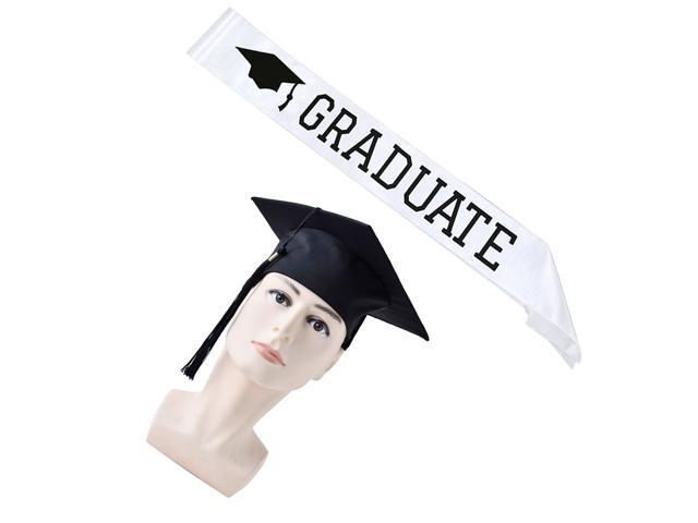 2pcs in 1 Set Graduate Hat and Letter Printing Sash Set Decoration Graduation Hat Etiquette Belt Set Graduation Party Dress Up Supplies Accessories