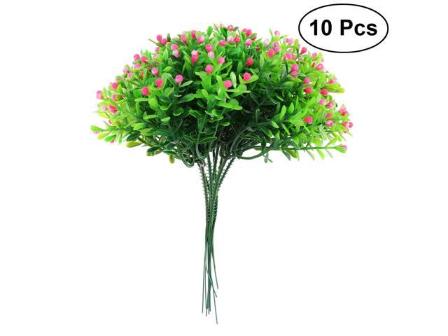 10 Pcs Artificial Fake Flower Faux Plastic Milan Grass Flowers Simulation Plants Greenery for Indoor and Outside Wedding Home Garden Office(Pink)