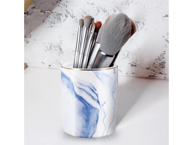 Marbling Pen Holder Gilt-edged Ceramic Makeup Brush Container Desktop Organizer Pencil Holder (Blue)