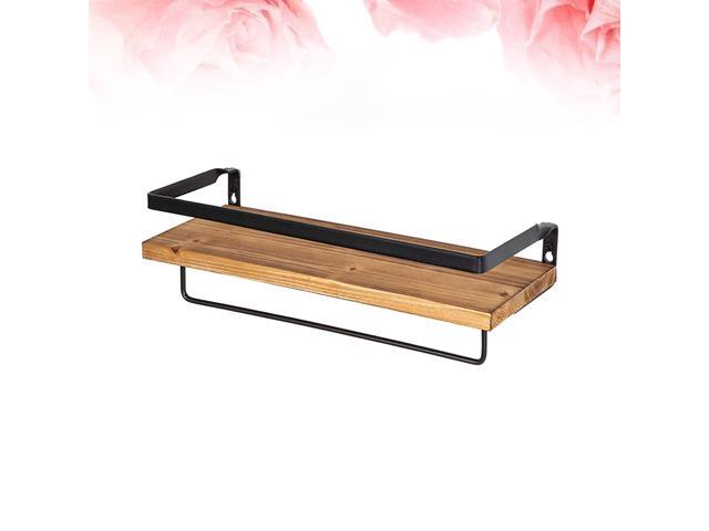 1pc Walll Haning Board Iron Art Shelf Pine Shelf Wall Mounted Storage Rack for Home Bedroom (Brown)
