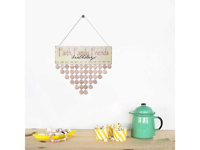 Faith Family Friends Printed Colorful Letters Hanging Wooden Plaque Board Festival Birthday Reminder DIY Calendar Gift for Home Party Decoration (1