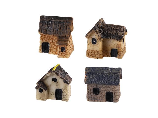 Garneck 4PCS Miniature Gardening Landscape Micro Village Stone Houses Thatched Huts DIY Bonsai Home Furnishings for Fairy Garden Decoration