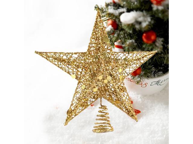 Christmas Tree Topper Star Iron Glittered Five-Pointed Star Treetop Decoration (Gold)