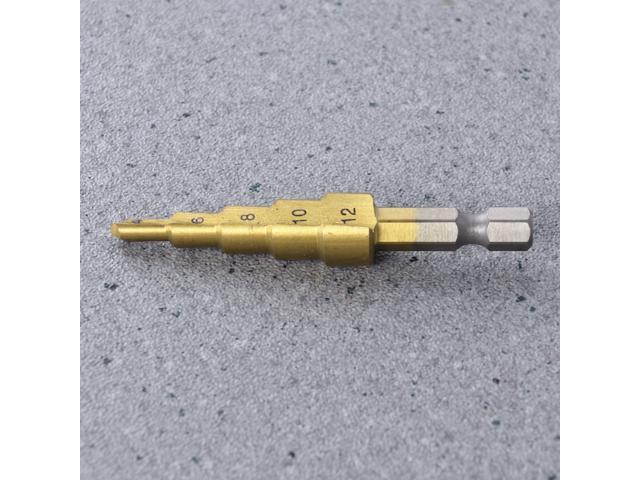 Spiral Flute Drill Bit Hexagonal Reaming Dril Titanium Coated Spiral Grooved Step Drill Bit - 4-12mm (Golden)