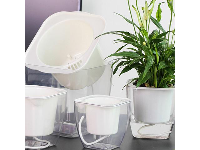Double Deck Planter Transparent Indoor Garden Stylish Self-watering Planter Foolproof Square Pots (G103)