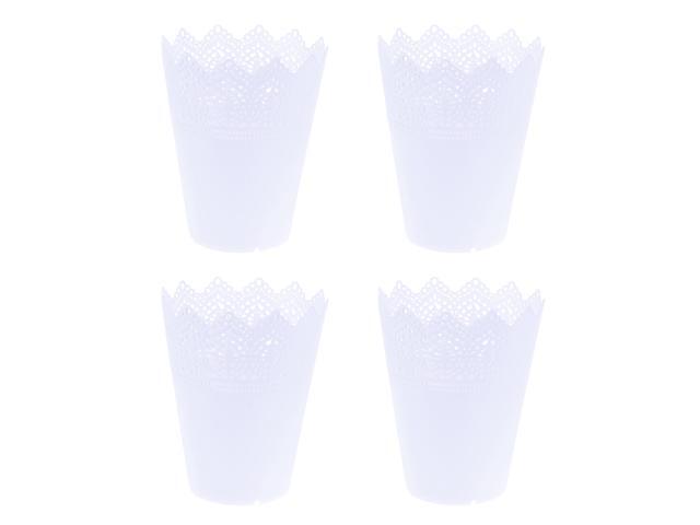 4pcs Flowerpot Plastic Flower Pot Hollow Flower Planter Holder Crown Lace Pierced Flower Vase Storage Home Decoration - Size L(White)