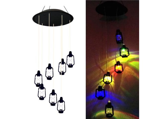 Solar Wind Chimes LED Colorful Changing Mobile Wishing Bottles Wind Chime Waterproof Hanging Lamp Outdoor Indoor Light for Home Party Night Garden