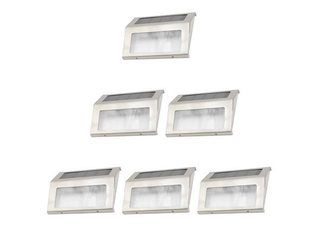 6pcs Stainless Steel Solar Bright Step Light 3 LED Stairs Pathway Deck Garden Lamps (White Light)