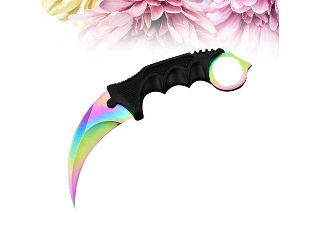 Tactical Pocket Knife Stainless Steel Karambit Knife Outdoor Camping Hunting Knife Survival Tools EDC Knife with Plastic Sheath (Colorful Blade/