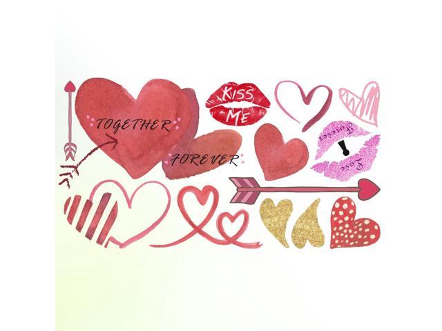 Sexy Lip Love Heart Sticker Self-adhesive Letter Wall Decal Creative Background PVC Decoration Accessories for Valentines Day Girl Living Room