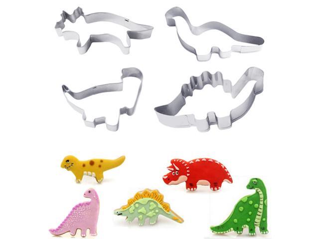 4 Pcs Stainless Steel Biscuit Mold Fruit Cutter Decorating Dinosaur Mold Mould Cutter Tools for Cake Fondant Biscuit Pastry Cookies