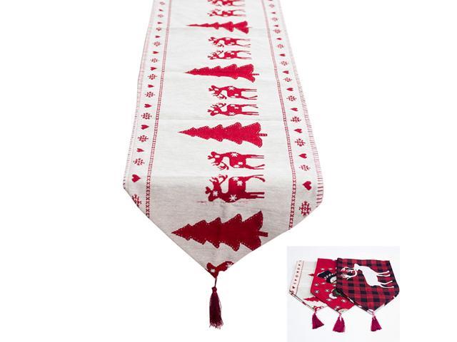 Christmas Embroidery Tablecloth Cotton and Linen Decorative Table Runner Long Table Cover for Xmas Party Holiday Winter Home Decor (Christmas Tree