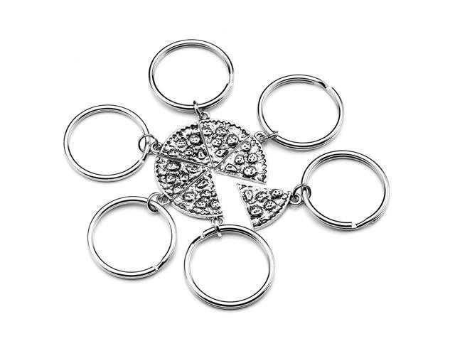 6pcs Silver Pizza Design Keychains Graduation Gift Key Rings Pendant Key Holder Craft Ornaments Metal Gift