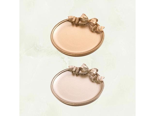 2PCS Adorable Jewelry Storage Plate Tray Bowknot Design Storage Jewelry Organizer Holder Creative Storage Dish Trinket Tray (Round Silver and Golden)