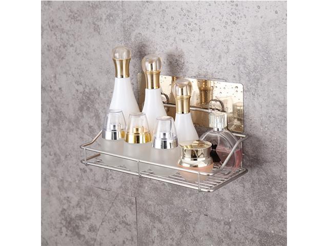 Home Stainless Steel Storage Shelf Free of Hole Traceless Wall Rack for Toilet Bathroom (Small Size)