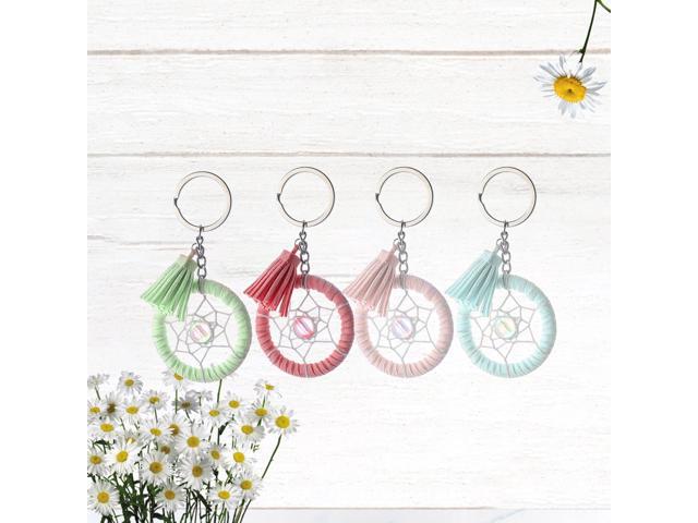 4PCS Lovely Dreamcatcher Keychain Decorative Hanging Keyring Creative Key Holder Gift for Friends Family Colleague (Pink Blue Purple Green)
