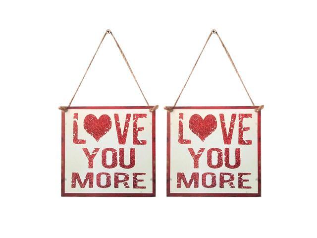 2pcs Wooden Valentine's Day Hanging Board Wall Decorative Hanging Board Love You More Hanging Board