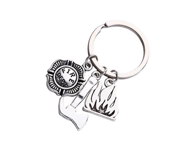 2pcs Badge and Fire Ax Design Keychains Theme Key Rings Pendant Key Holder Craft Ornaments Gift