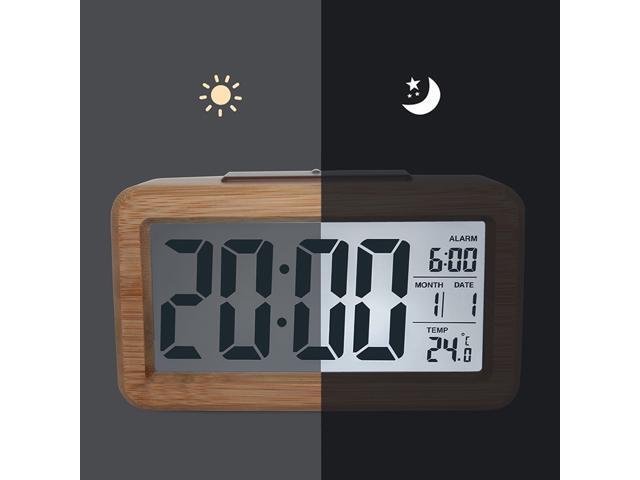1PC LED Desktop Wooden Digital Alarm Clock Smart Light Sensor Clock for Home Bedroom Office Without Battery (Burlywood)