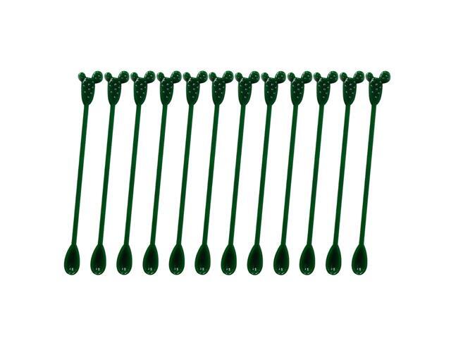 12pcs Hawaiian Prickly Pear Design Drink Muddler Disposable Beverage Stirrer Plastic Swizzle Sticks Blender Mixing Stick Stirring Rod(Dark Green)