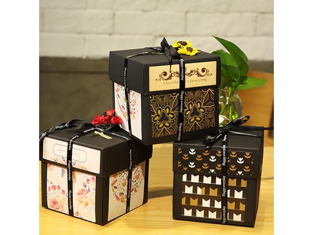 Handmade DIY Photo Album Box Gift Box Photo Container Multilayer Photo Box (Black)