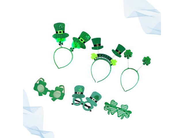 6PCS St Patrick Headband Set Clover Hair Hoop Eyeglasses Decoration Set Party Hat for Party Festival