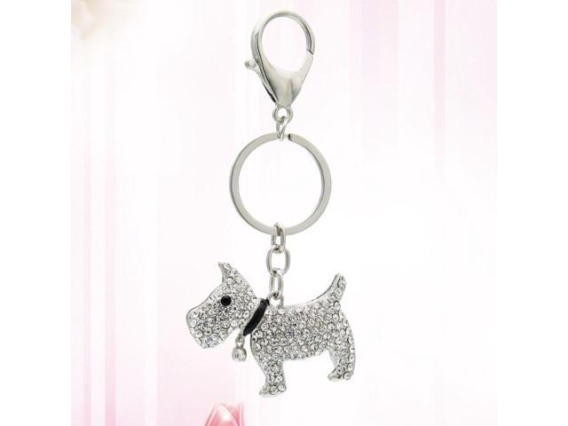 Cute Dog Rhinestone Alloy Keyring Keychain Fashion Keyring Purse Bag Pendant Decoration Creative Gift (Silver and White)