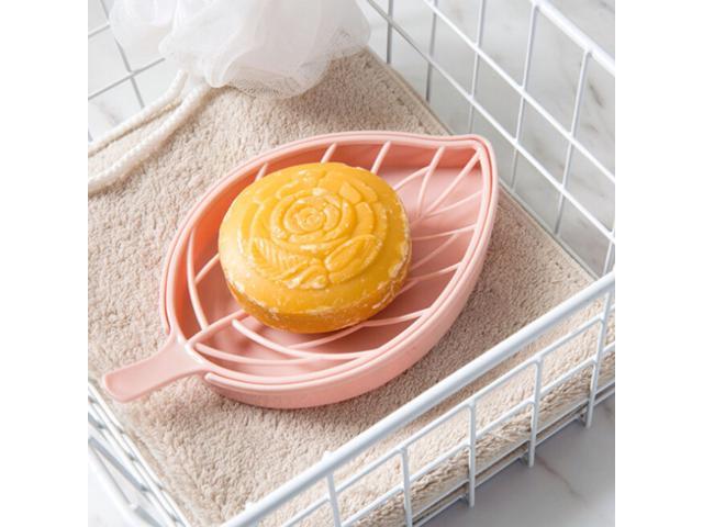 Leaf Shape Soap Dish Tray with Drain Plastic Soap Saver Holder for Shower Bathroom Kitchen (Pink)