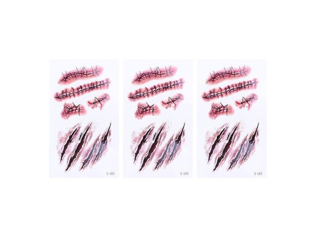 3pcs Horror Wounds Bloody Scar Temporary Tattoos Waterproof Makeup Stickers for Halloween Party Prop Cosplay Accessory (S-165)